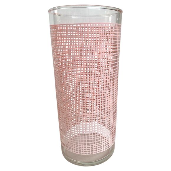 Pink Federal Glass Basketweave 6.75” Tall Tumbler Retro Barware - Picture 3 of 5